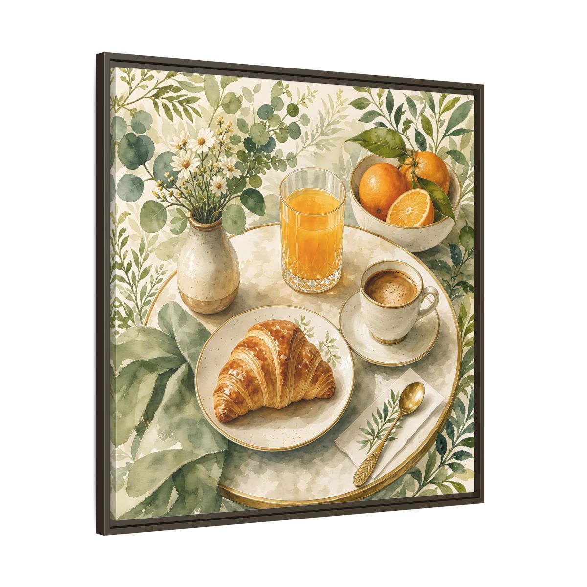 Main Mockup. Nature Breakfast Scene Breakfast Watercolor shown as stretched canvas wall art