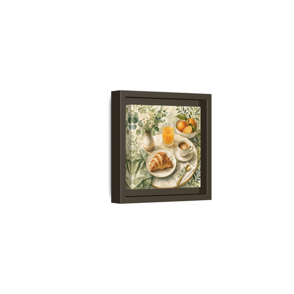 Side Mockup 23. Nature Breakfast Scene Breakfast Watercolor shown as stretched canvas wall art