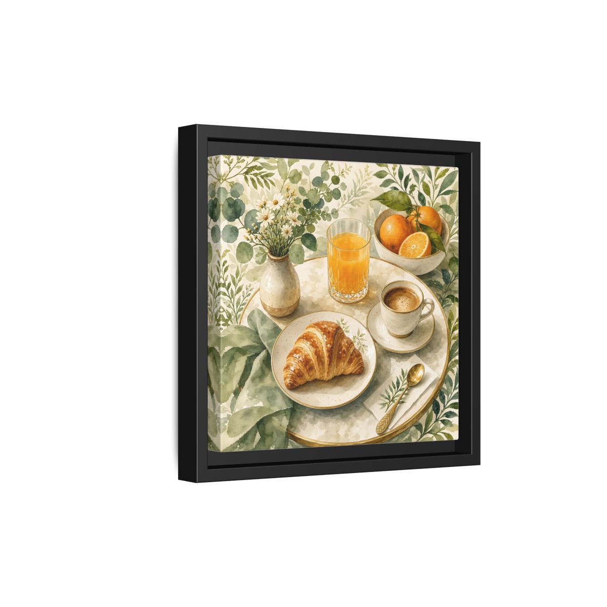 Side Mockup 21. Nature Breakfast Scene Breakfast Watercolor shown as stretched canvas wall art