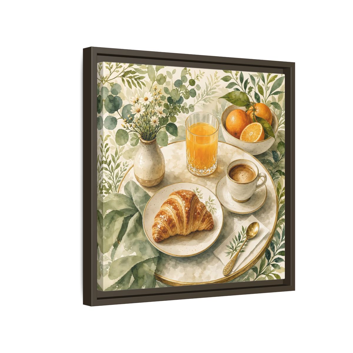 Side Mockup 14. Nature Breakfast Scene Breakfast Watercolor shown as stretched canvas wall art