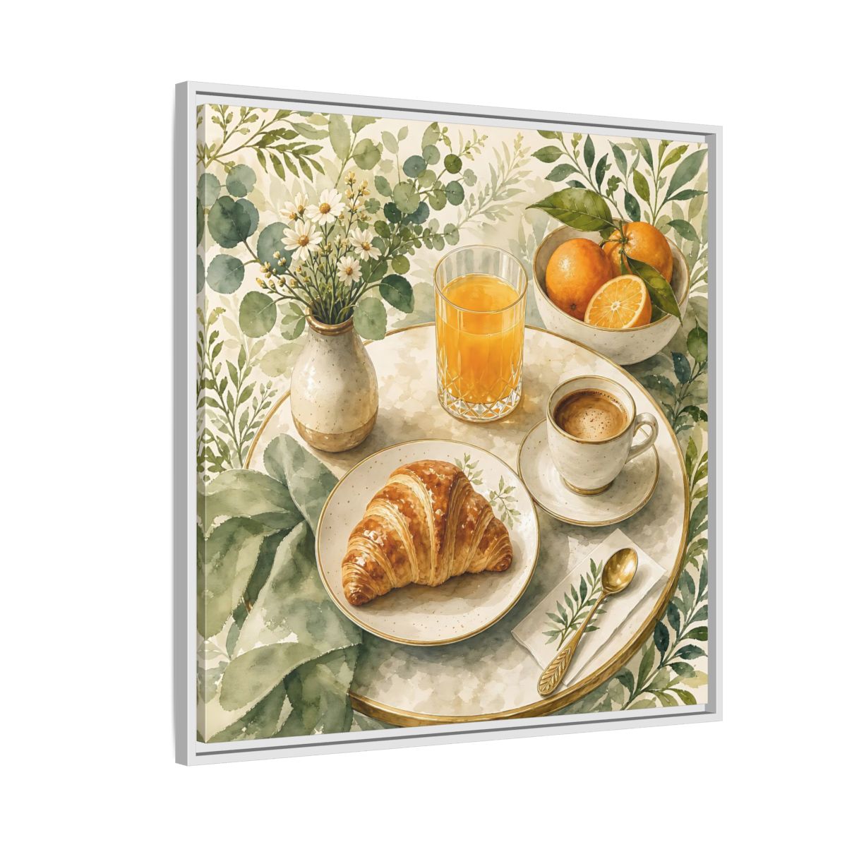 Side Mockup 7. Nature Breakfast Scene Breakfast Watercolor shown as stretched canvas wall art