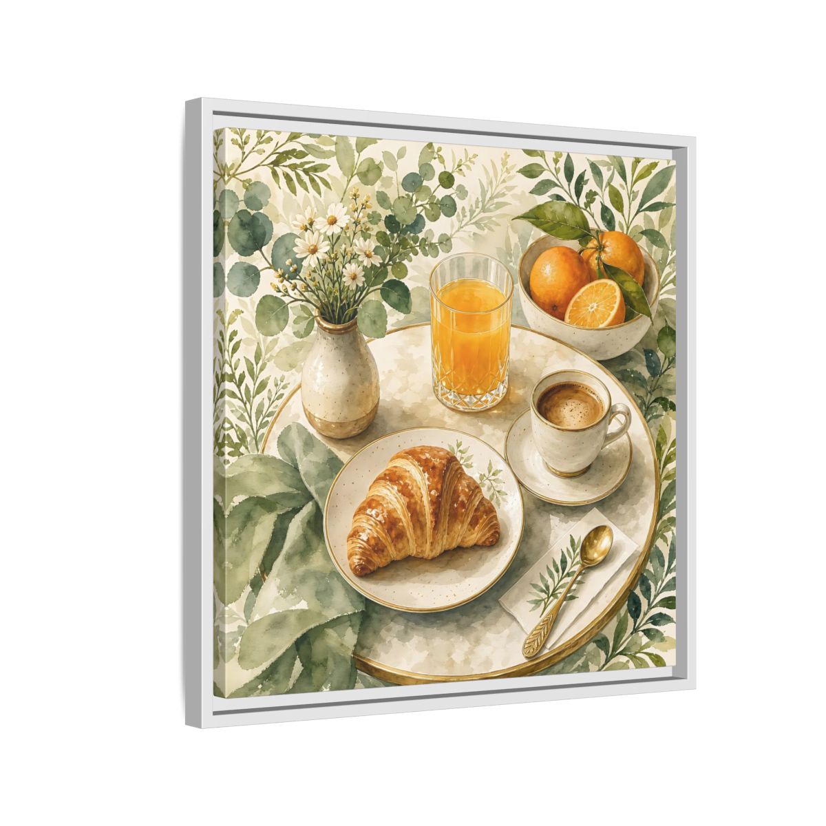 Side Mockup 10. Nature Breakfast Scene Breakfast Watercolor shown as stretched canvas wall art
