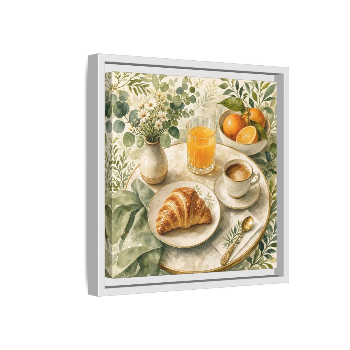 Side Mockup 16. Nature Breakfast Scene Breakfast Watercolor shown as stretched canvas wall art