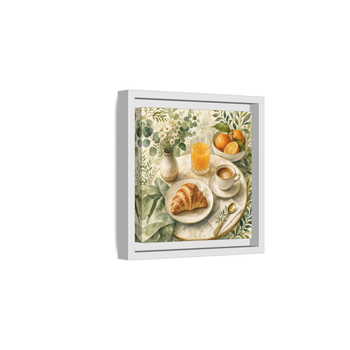 Side Mockup 1. Nature Breakfast Scene Breakfast Watercolor shown as stretched canvas wall art