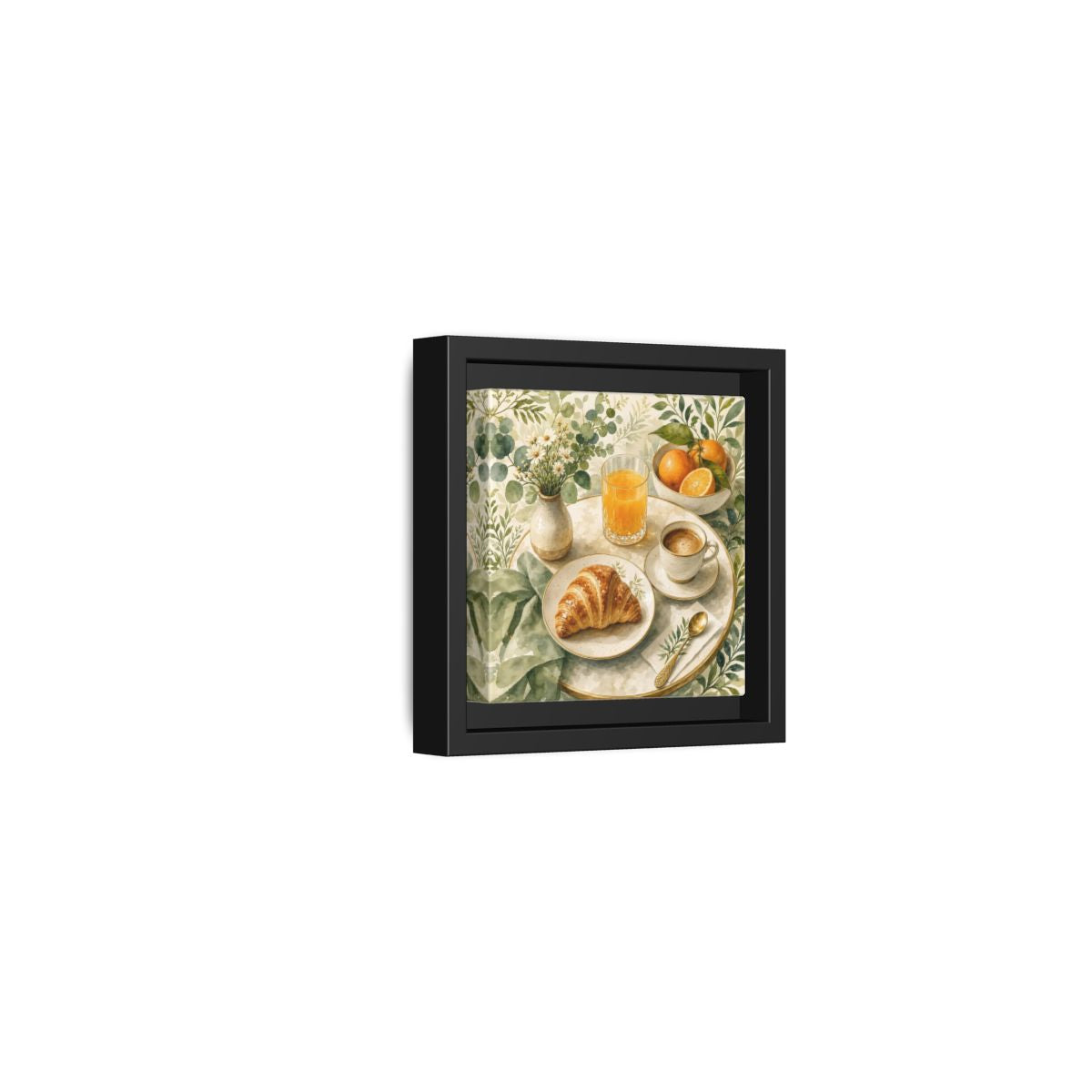 Side Mockup 24. Nature Breakfast Scene Breakfast Watercolor shown as stretched canvas wall art