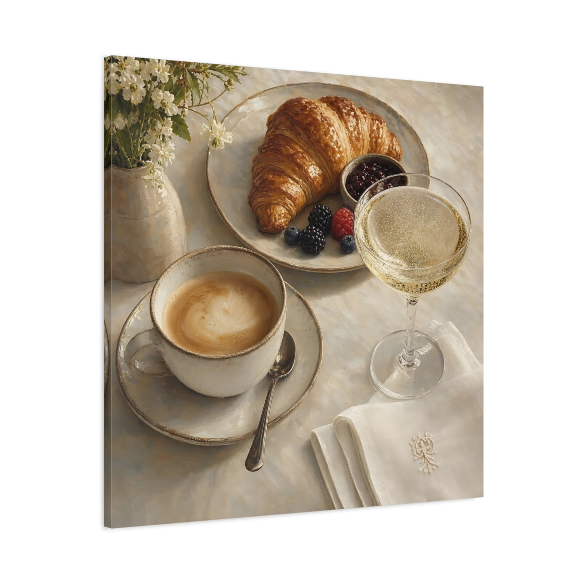 Main Mockup. Nature Breakfast Warm Neutrals shown as stretched canvas wall art