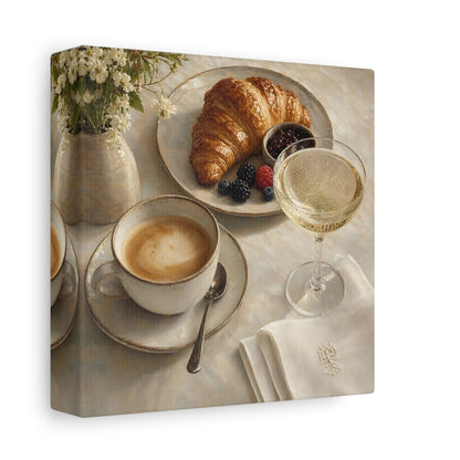 Side Mockup 2. Nature Breakfast Warm Neutrals shown as stretched canvas wall art