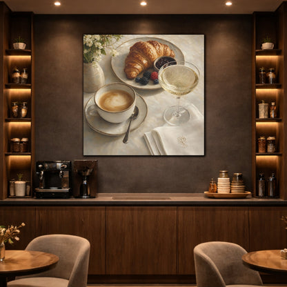 Mockup 2. Nature Breakfast Warm Neutrals shown as stretched canvas wall art
