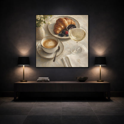 Mockup 3. Nature Breakfast Warm Neutrals shown as stretched canvas wall art