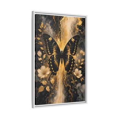 Side Mockup 10. Nature Butterfly Black And Gold shown as stretched canvas wall art
