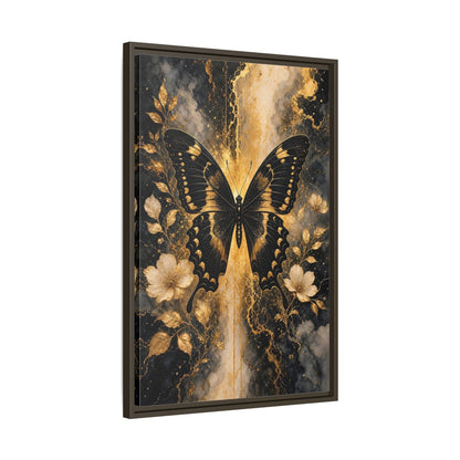 Side Mockup 11. Nature Butterfly Black And Gold shown as stretched canvas wall art