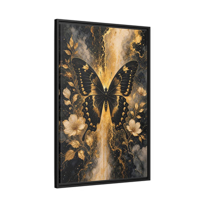 Side Mockup 13. Nature Butterfly Black And Gold shown as stretched canvas wall art