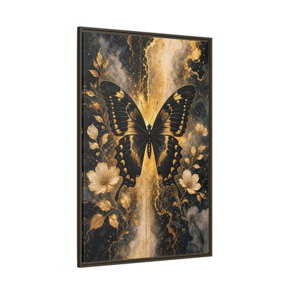 Side Mockup 8. Nature Butterfly Black And Gold shown as stretched canvas wall art