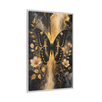 Side Mockup 7. Nature Butterfly Black And Gold shown as stretched canvas wall art