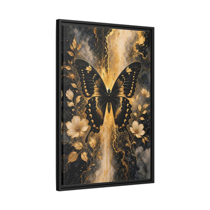 Side Mockup 14. Nature Butterfly Black And Gold shown as stretched canvas wall art