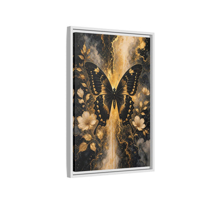 Side Mockup 1. Nature Butterfly Black And Gold shown as stretched canvas wall art