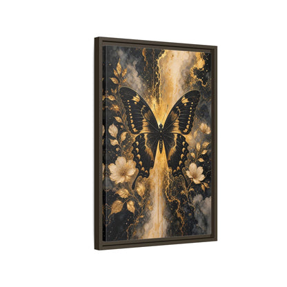 Side Mockup 2. Nature Butterfly Black And Gold shown as stretched canvas wall art