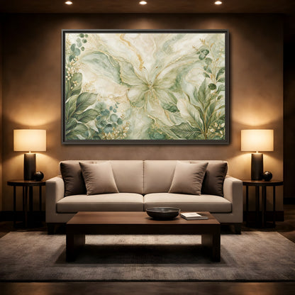 Mockup 2. Nature Butterfly Green Gold Abstract shown as stretched canvas wall art