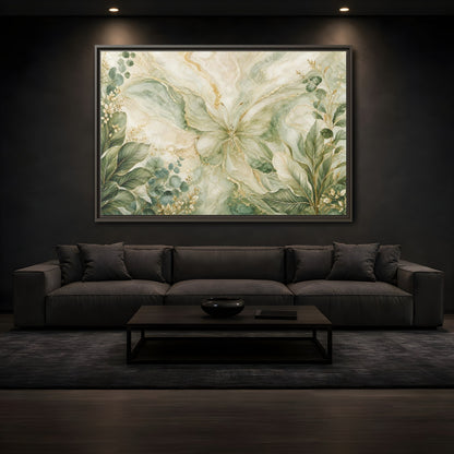 Mockup 3. Nature Butterfly Green Gold Abstract shown as stretched canvas wall art