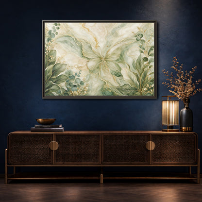 Mockup 4. Nature Butterfly Green Gold Abstract shown as stretched canvas wall art