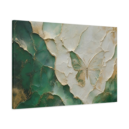 Main Mockup. Nature Butterfly Green Gold shown as stretched canvas wall art