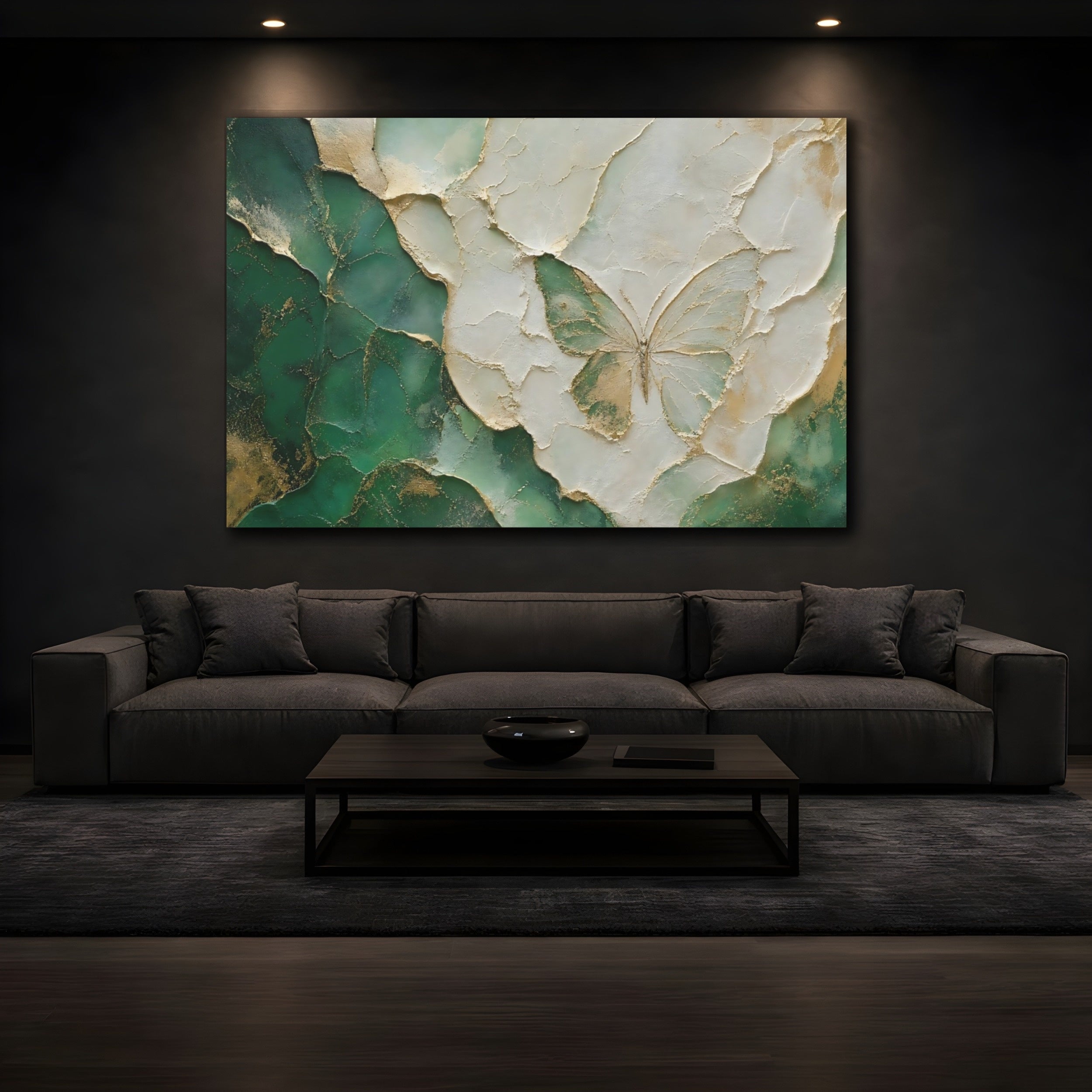 Mockup 3. Nature Butterfly Green Gold shown as stretched canvas wall art