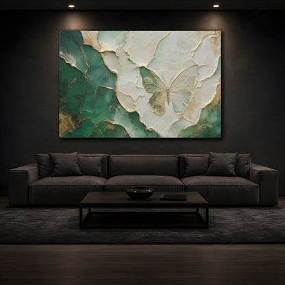 Mockup 3. Nature Butterfly Green Gold shown as stretched canvas wall art