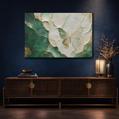 Mockup 4. Nature Butterfly Green Gold shown as stretched canvas wall art