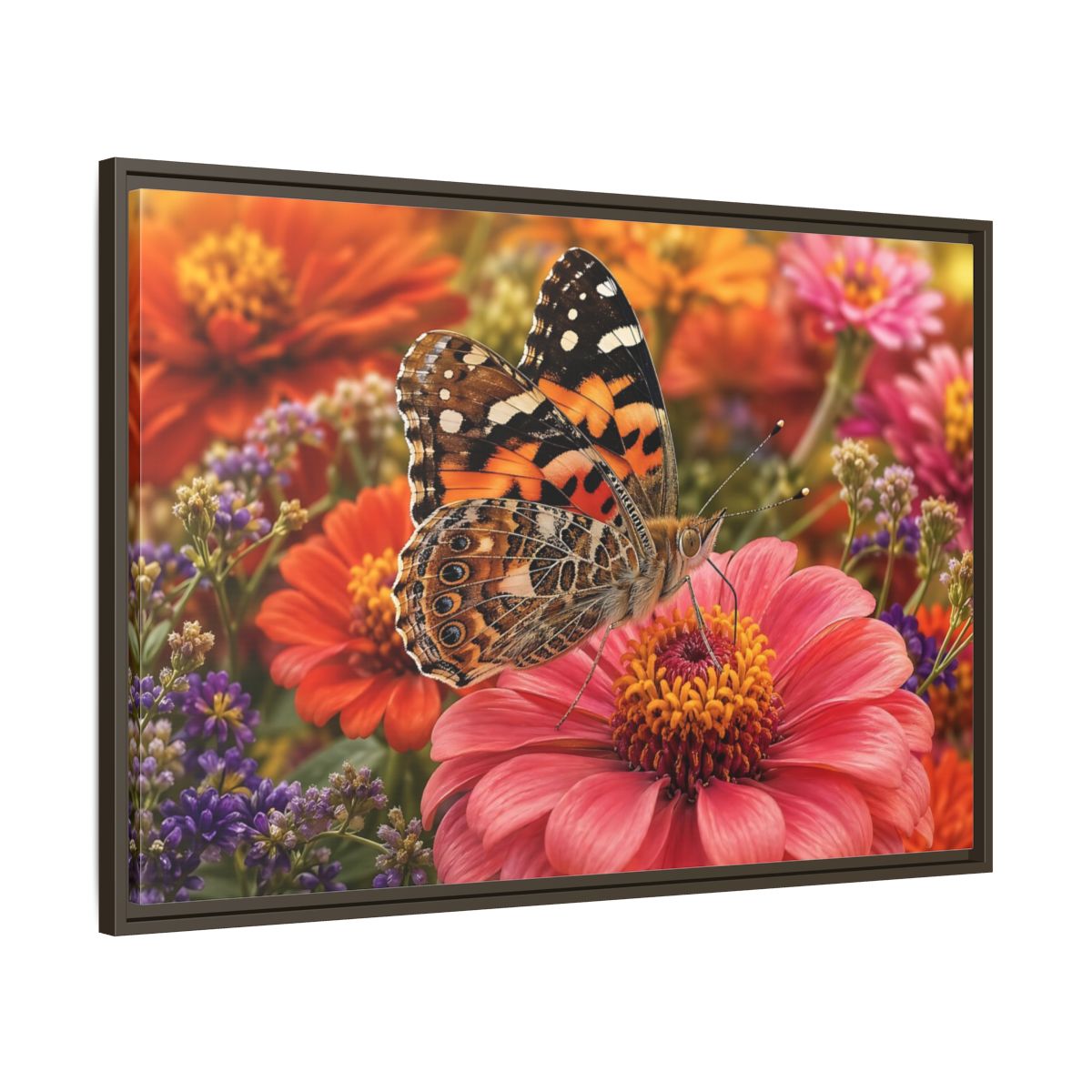 Main Mockup. Nature Butterfly Orange Butterfly Pink Flower shown as stretched canvas wall art