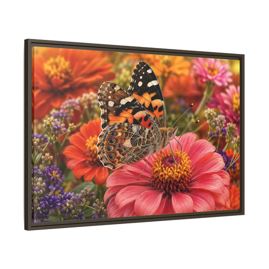 Main Mockup. Nature Butterfly Orange Butterfly Pink Flower shown as stretched canvas wall art