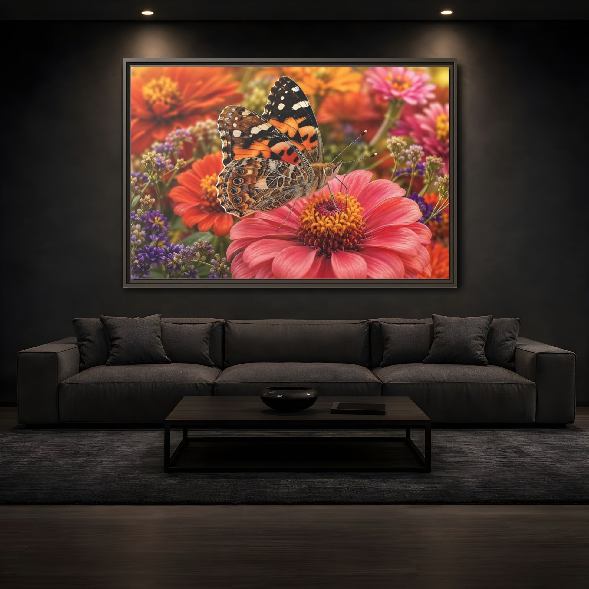 Mockup 3. Nature Butterfly Orange Butterfly Pink Flower shown as stretched canvas wall art