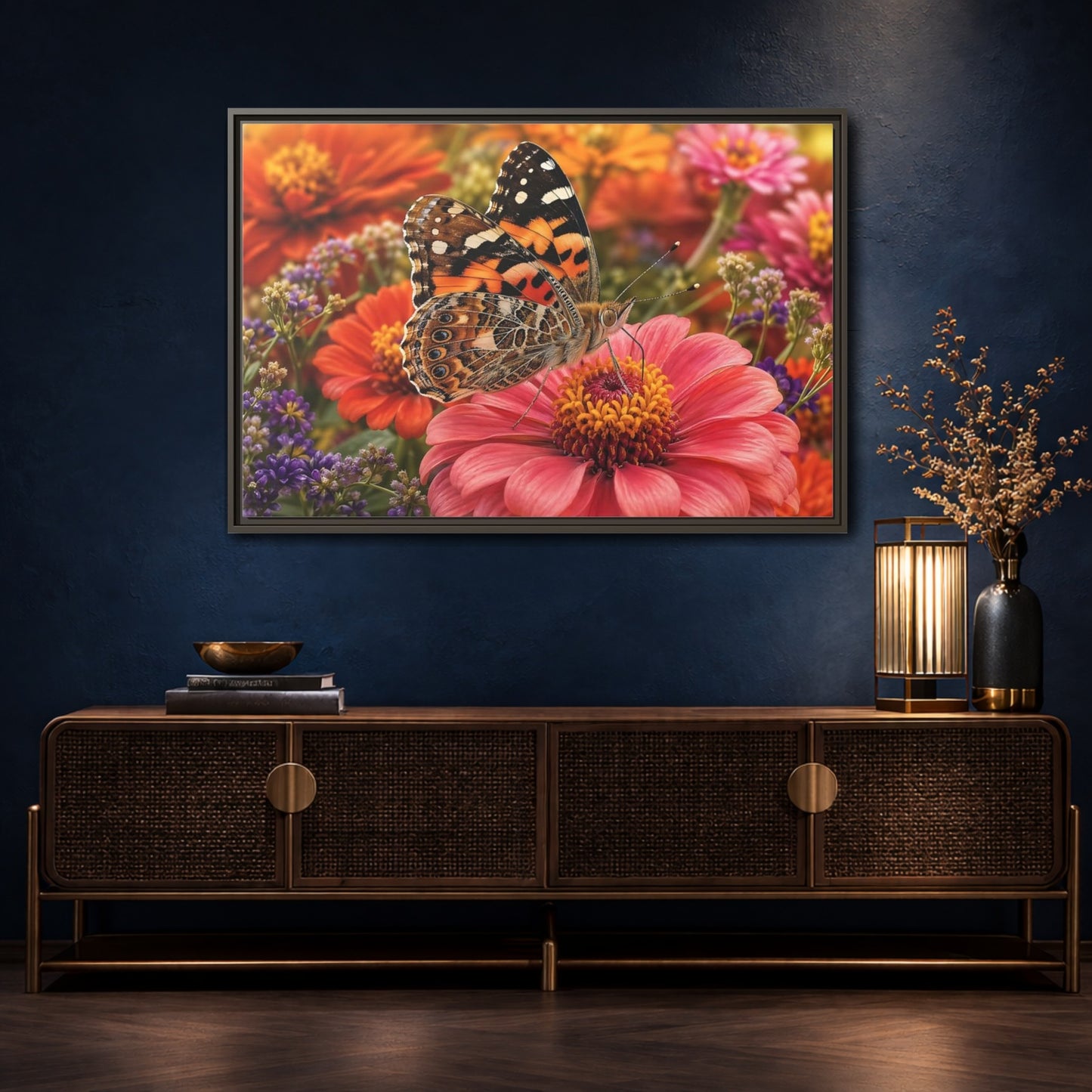 Mockup 4. Nature Butterfly Orange Butterfly Pink Flower shown as stretched canvas wall art