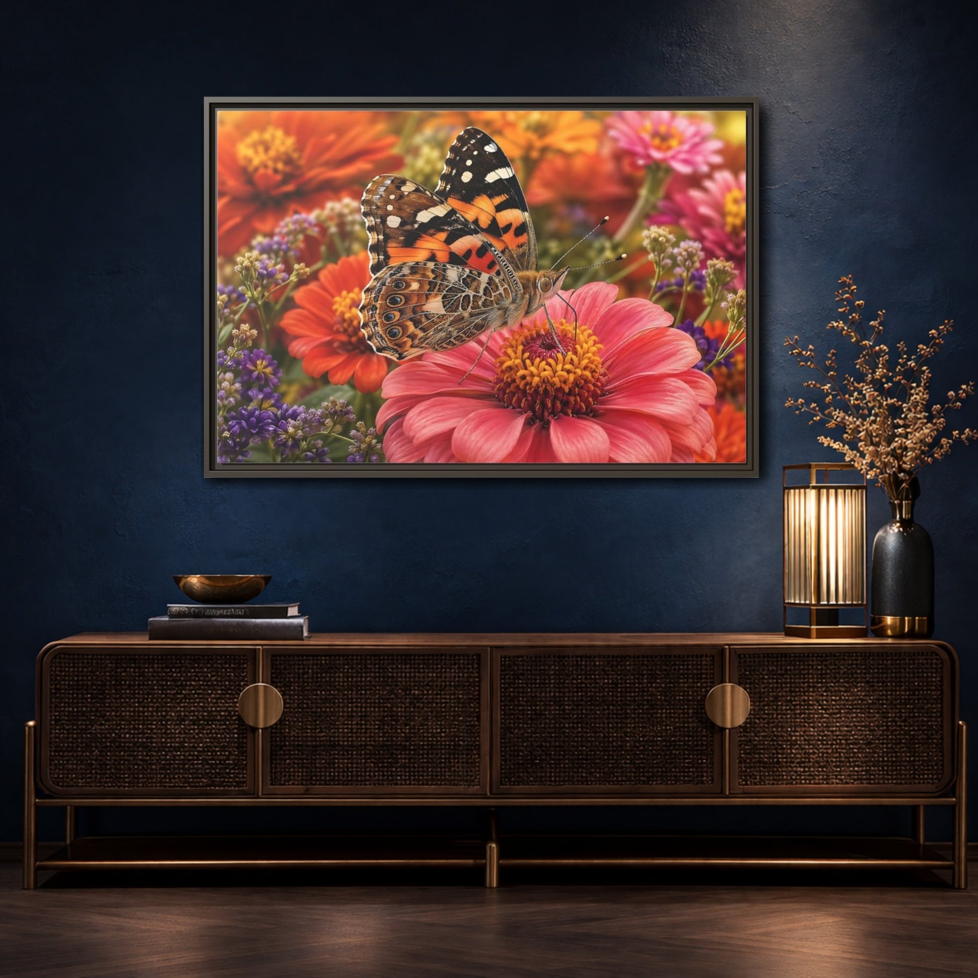 Mockup 4. Nature Butterfly Orange Butterfly Pink Flower shown as stretched canvas wall art