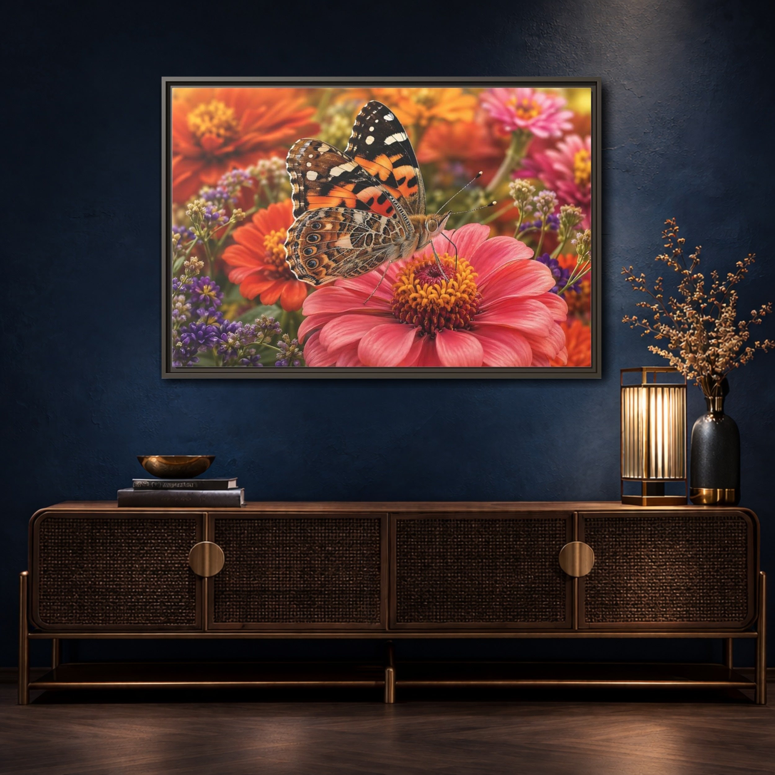 Mockup 4. Nature Butterfly Orange Butterfly Pink Flower shown as stretched canvas wall art