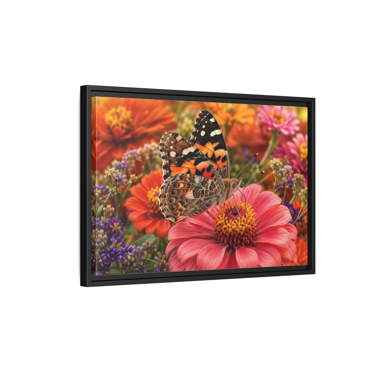 Side Mockup 3. Nature Butterfly Orange Butterfly Pink Flower shown as stretched canvas wall art