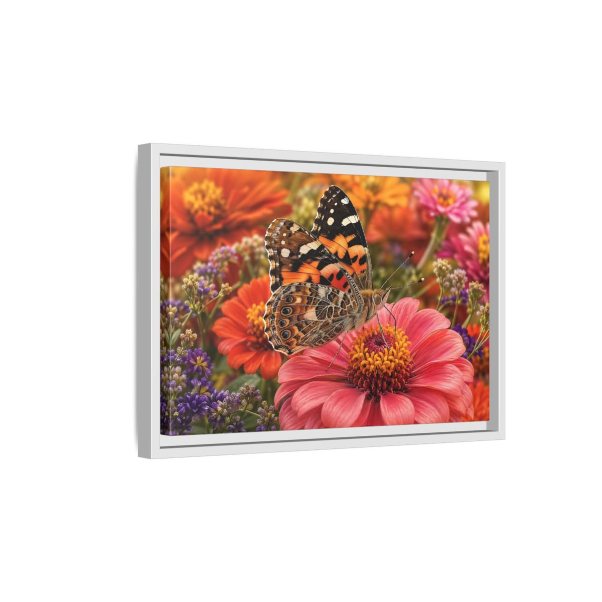Side Mockup 4. Nature Butterfly Orange Butterfly Pink Flower shown as stretched canvas wall art