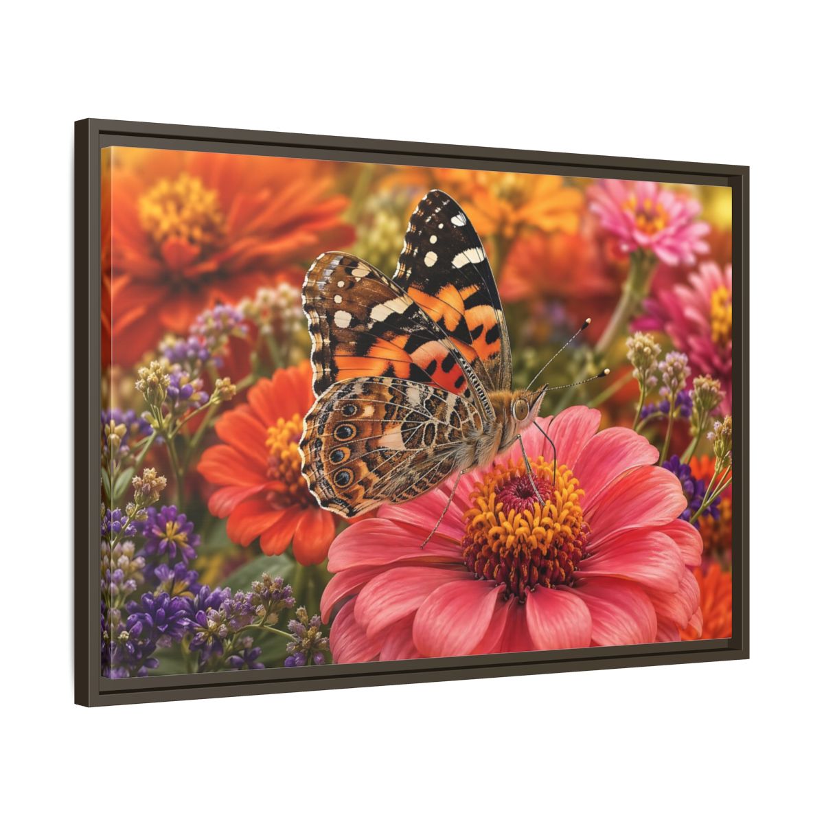 Side Mockup 11. Nature Butterfly Orange Butterfly Pink Flower shown as stretched canvas wall art