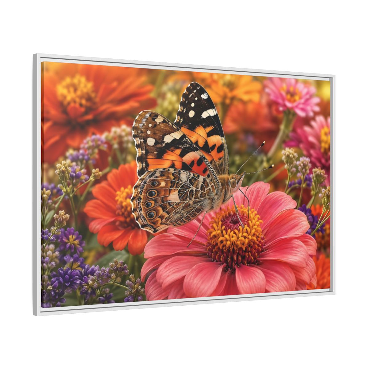 Side Mockup 7. Nature Butterfly Orange Butterfly Pink Flower shown as stretched canvas wall art