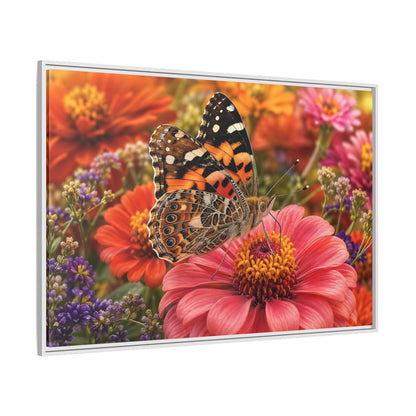 Side Mockup 7. Nature Butterfly Orange Butterfly Pink Flower shown as stretched canvas wall art