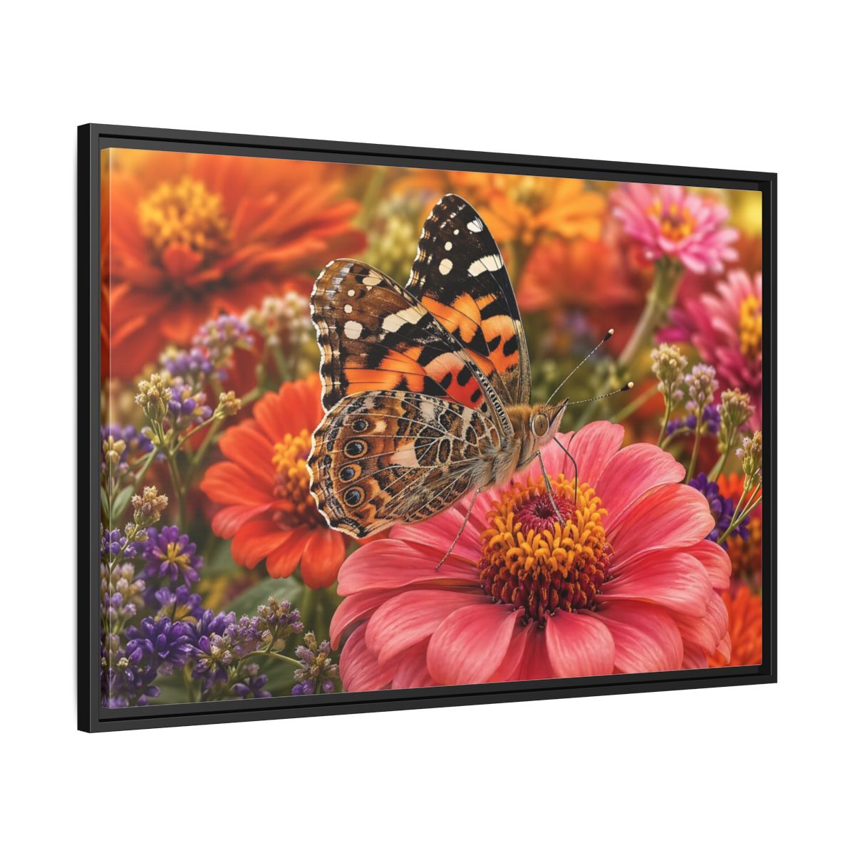 Side Mockup 13. Nature Butterfly Orange Butterfly Pink Flower shown as stretched canvas wall art