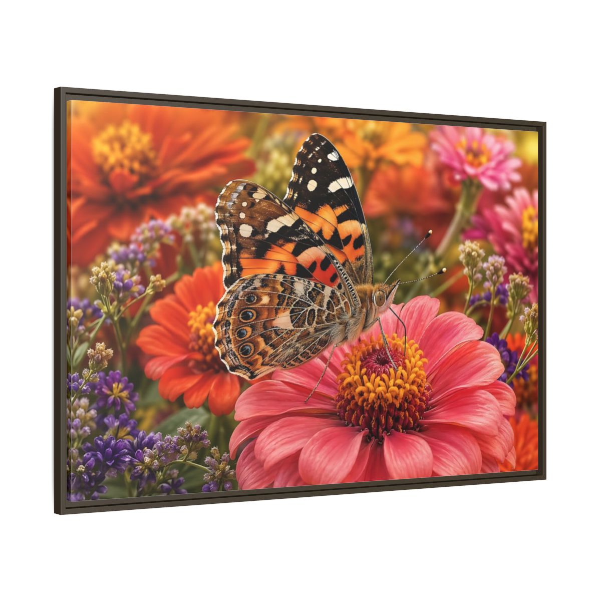 Side Mockup 8. Nature Butterfly Orange Butterfly Pink Flower shown as stretched canvas wall art