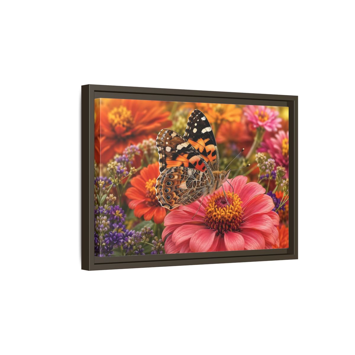 Side Mockup 5. Nature Butterfly Orange Butterfly Pink Flower shown as stretched canvas wall art