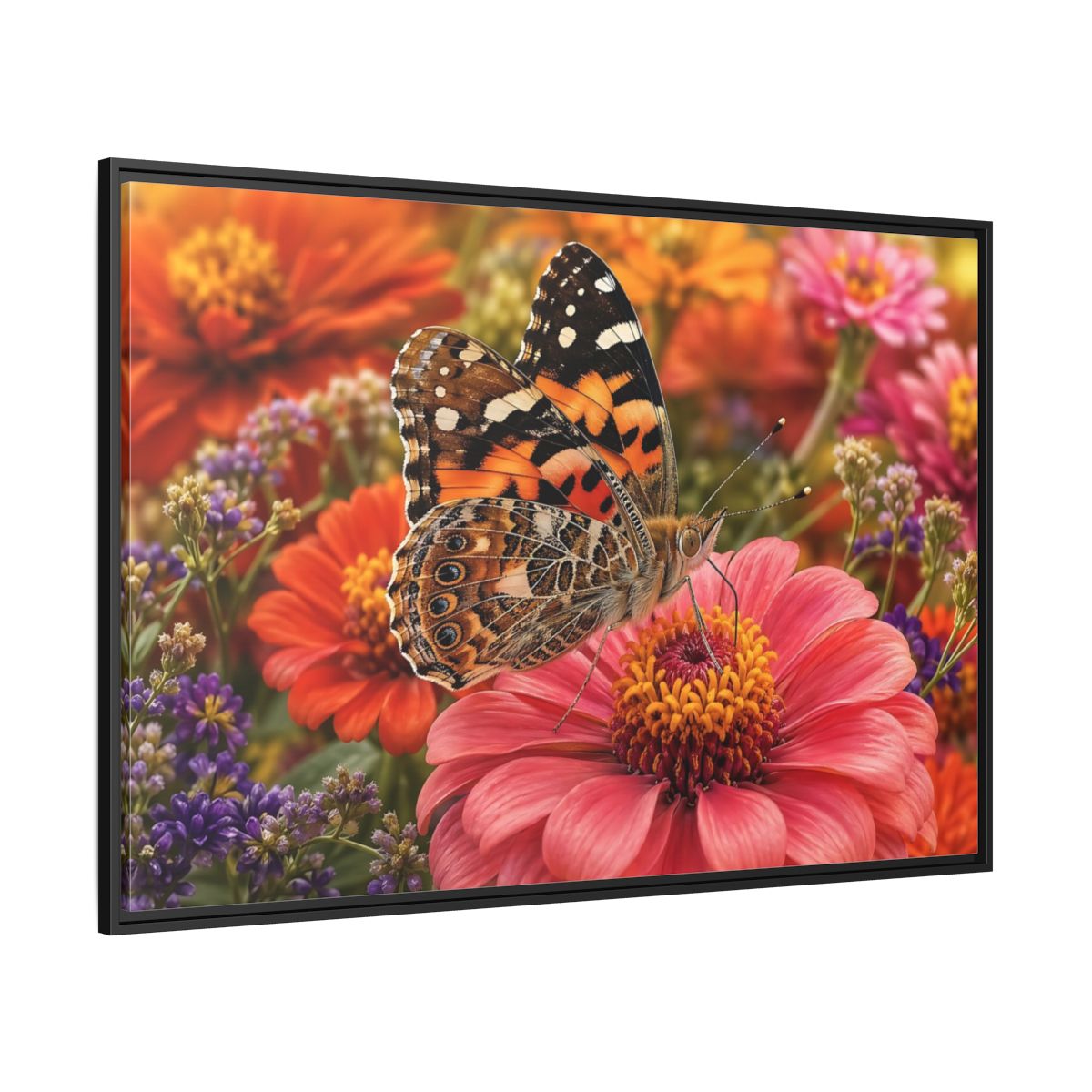 Side Mockup 12. Nature Butterfly Orange Butterfly Pink Flower shown as stretched canvas wall art