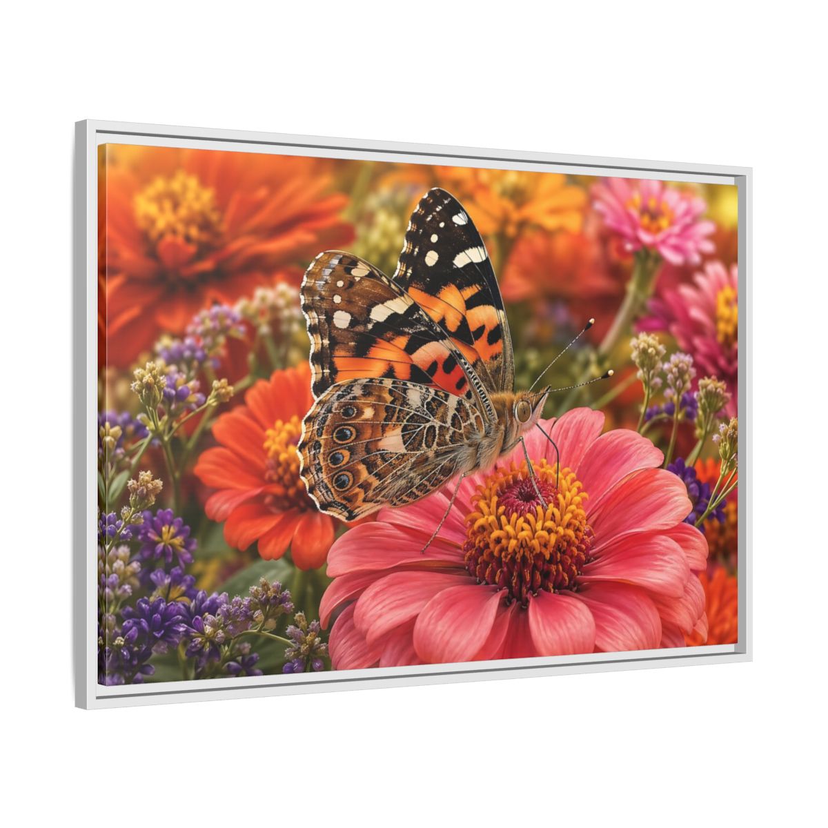 Side Mockup 9. Nature Butterfly Orange Butterfly Pink Flower shown as stretched canvas wall art
