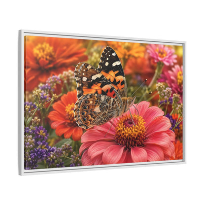Side Mockup 9. Nature Butterfly Orange Butterfly Pink Flower shown as stretched canvas wall art