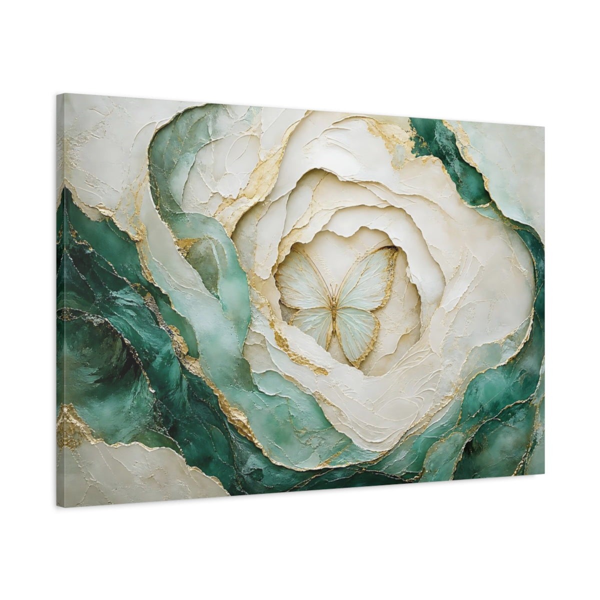 Main Mockup. Nature Butterfly Teal Gold Butterfly shown as stretched canvas wall art