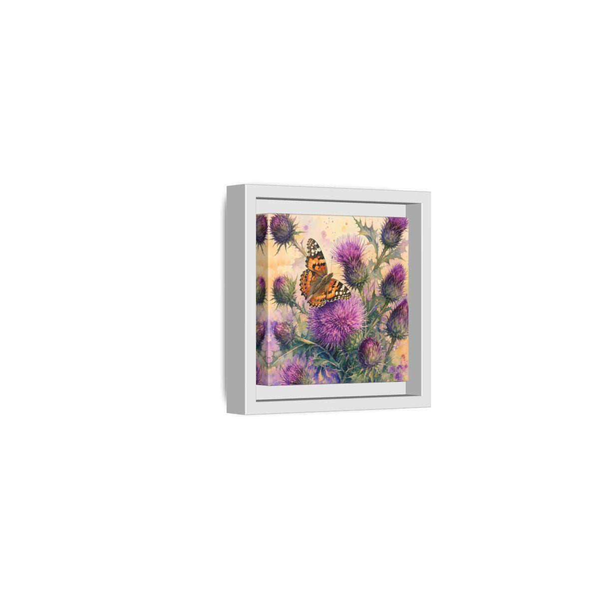 Side Mockup 22. Nature Butterfly Thistle Purple Butterfly Floral shown as stretched canvas wall art