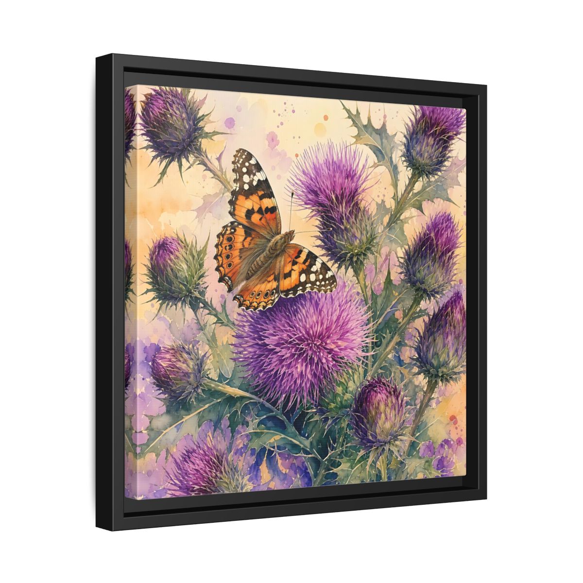 Side Mockup 32. Nature Butterfly Thistle Purple Butterfly Floral shown as stretched canvas wall art