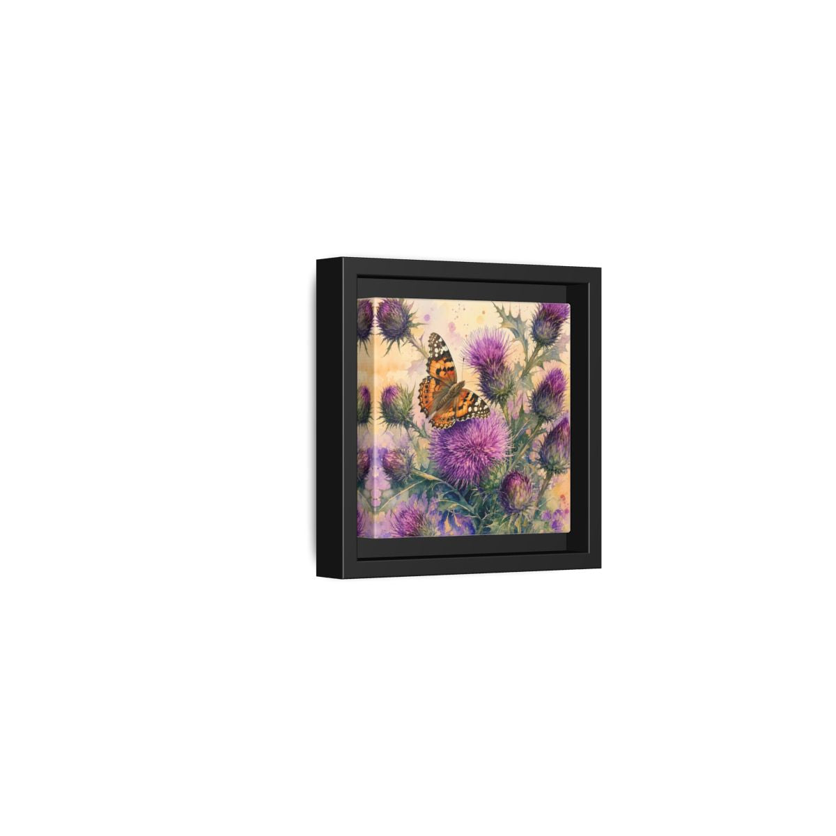 Side Mockup 24. Nature Butterfly Thistle Purple Butterfly Floral shown as stretched canvas wall art