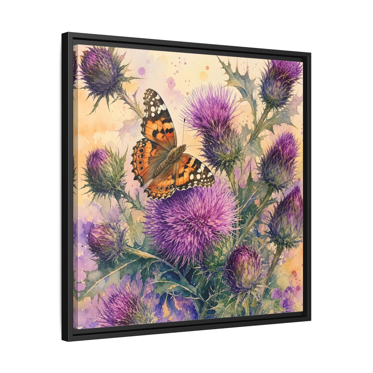 Side Mockup 31. Nature Butterfly Thistle Purple Butterfly Floral shown as stretched canvas wall art